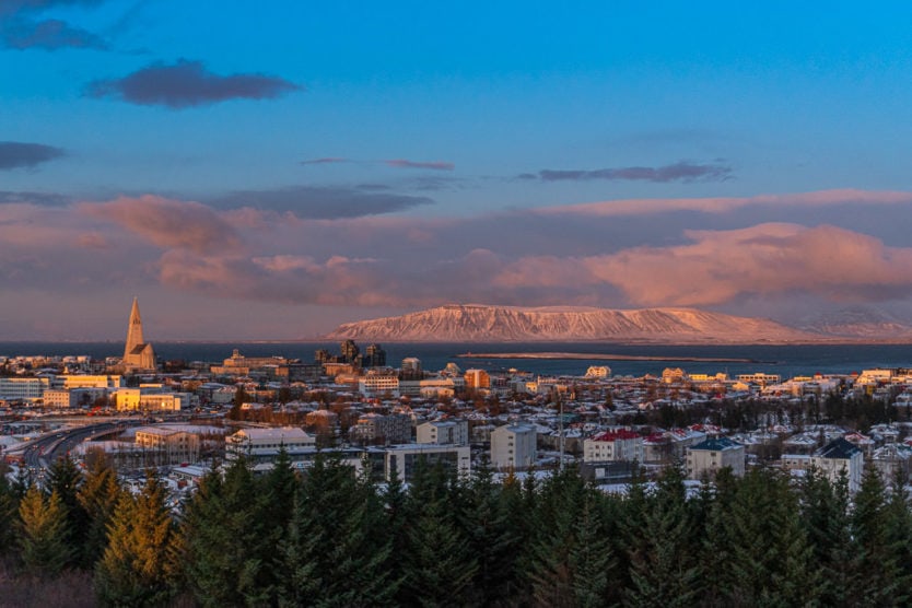 View from the perlan observation deck looking over downtown Reykjavik