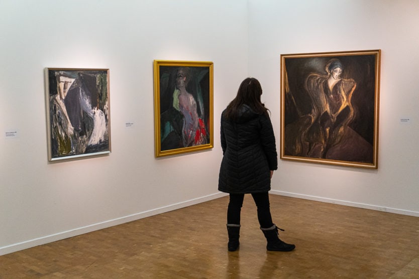 Brooke looking at abstract art by Icelandic artist in the national gallery of Iceland