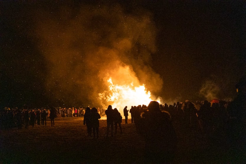 one of the reykjavik bonfires blowing in the wind