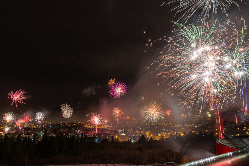 iceland new year views from perlan reykjavik fireworks viewing with local fireworks