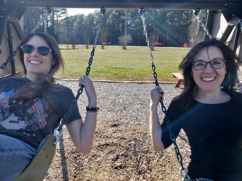 travel friends on swings