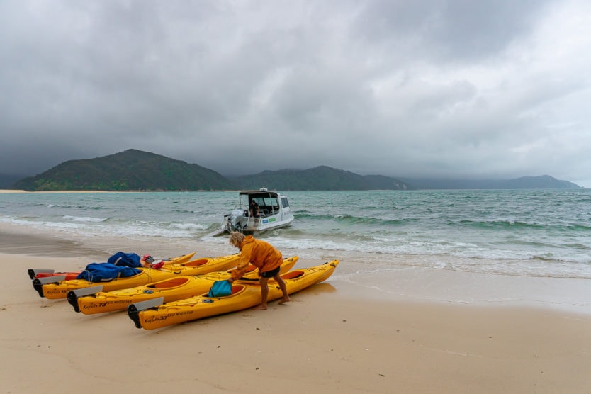 abel tasman kayaks on Awaroa beach