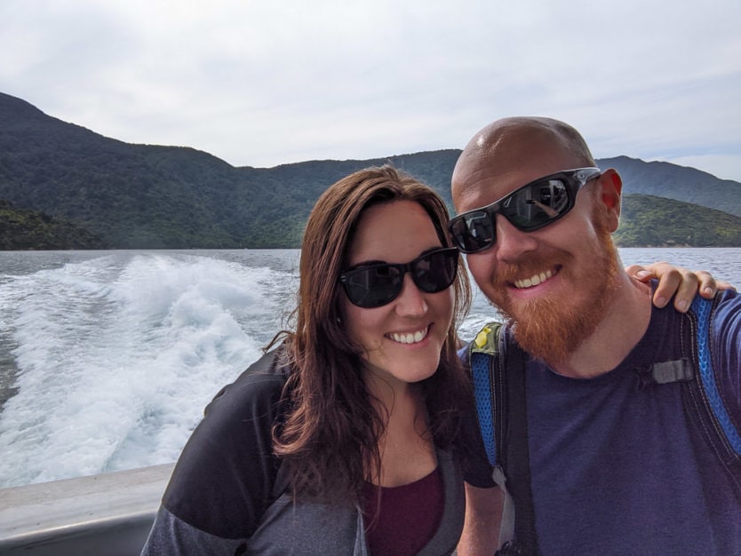 couple on mail boat cruise in picton new zealand