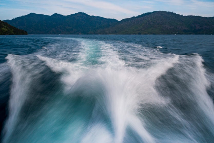 wake from the beachcomber mail boat cruise in queen charlotte sound