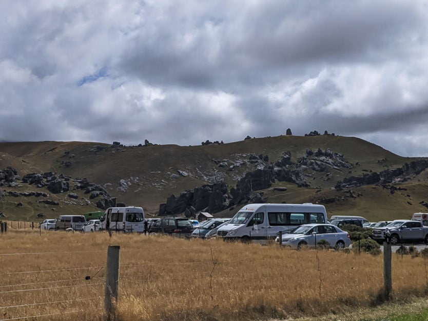 Full parking lot at Kura Tawhiti / Castle Hill Conservation Area