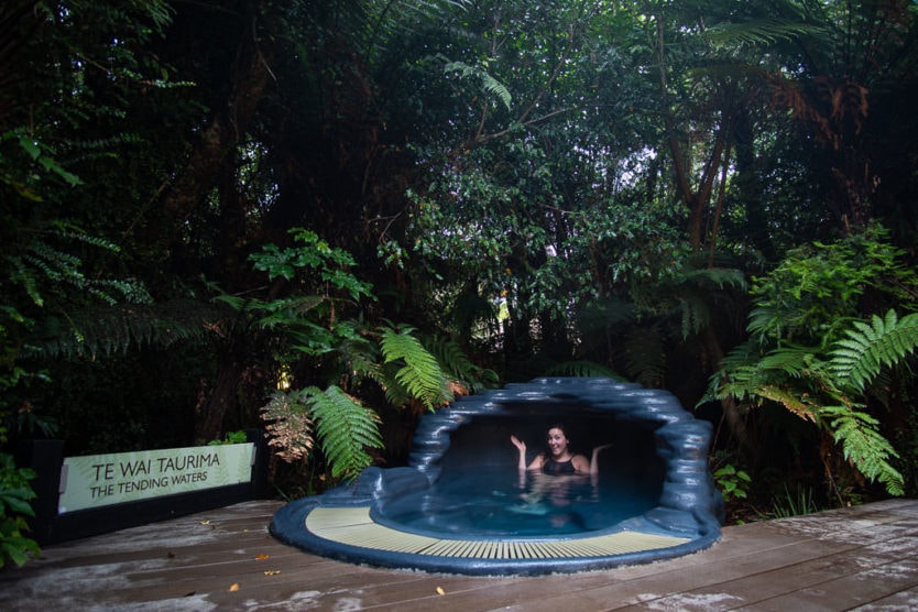 Relaxing in Te Wai Taurima (The Tending Waters) a private pool at the franz josef glacier hot pools a peaceful new zealand hot spring