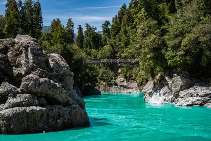 Photoshopped version showing what the photo would look like - Hokitika Gorge when the water was not turquoise due to lack of rock flour in the water due the heavy rains in the days prior