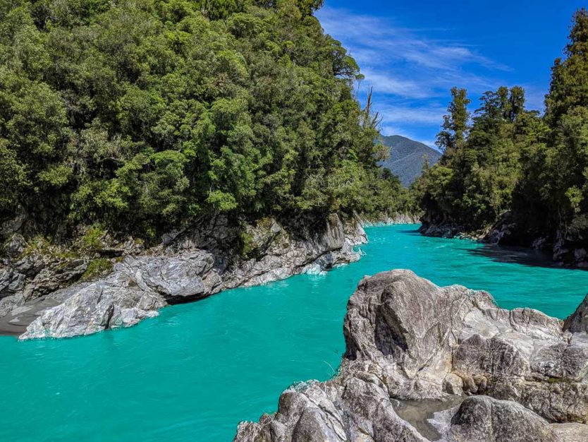 Photoshopped version showing what the photo would look like - Hokitika Gorge when the water was not turquoise due to lack of rock flour in the water due the heavy rains in the days prior