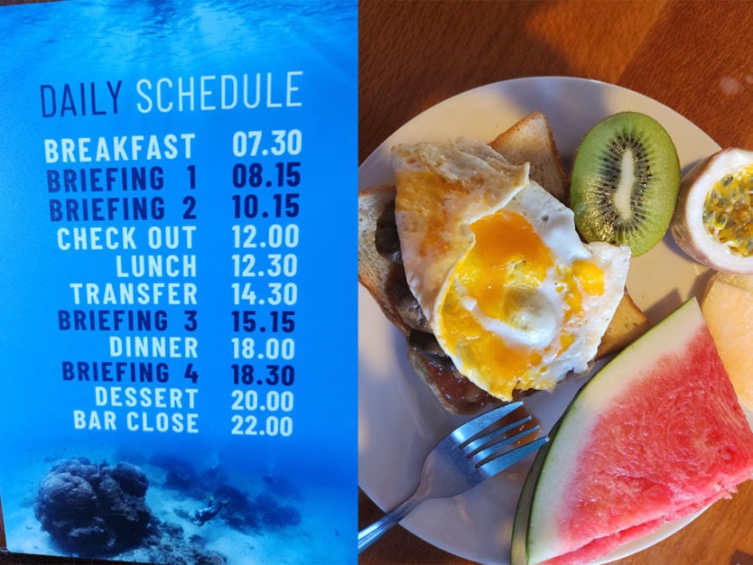 divers den schedule and meals