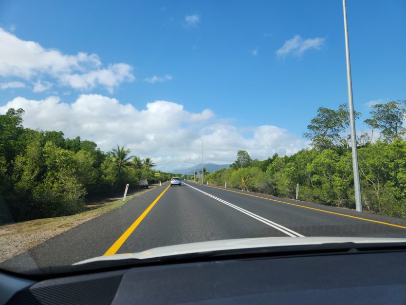 driving to daintree rainforest from cairns in australia