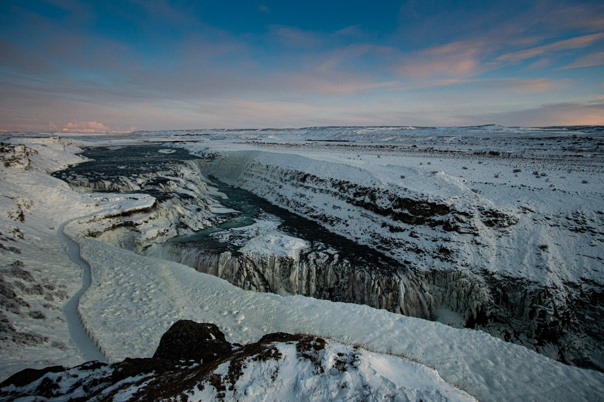 gulfoss  iceland waterfall in winter