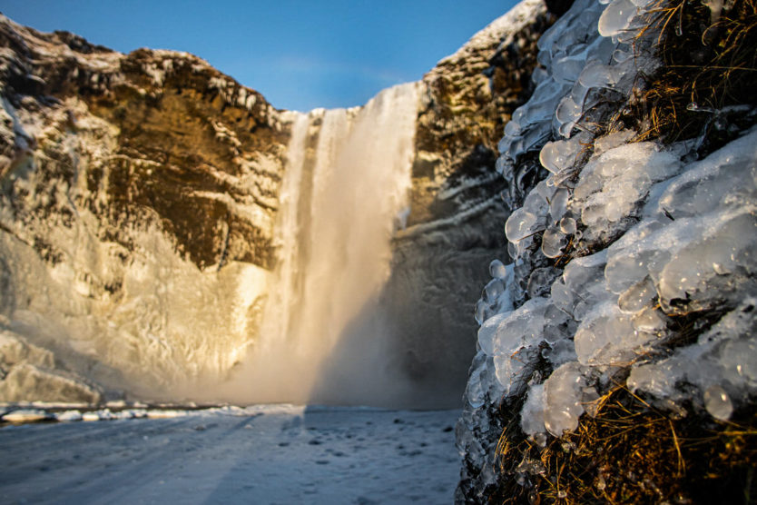 skogafoss  iceland waterfall in winter