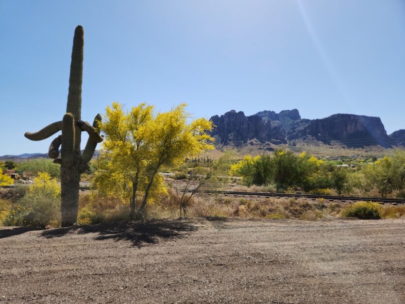 superstition mountains in arizona with cactus