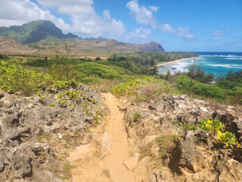 ocean views and mountains on makauwahi cave trail