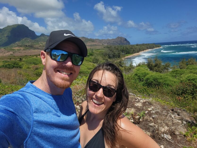 couple on makauwahi cave trail in kauai
