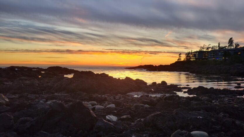 sunset near black roch beach resort in ucluelet vancouver island